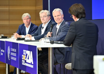 Im Panel „Bleiben, bauen oder gehen? – Wie Unternehmen ihre Immobilienportfolios unter Unsicherheit neu sortieren“ diskutierten: Joerg Vocke (Siemens Real Estate) Oliver Hecht (Berlin Hyp) Meno Requardt MRICS (Volkswagen Immobilien sowie Vorsitzender des ZIA-Ausschusses Corporate Real Estate) Moderiert wurde die Runde von Steffen Skopp (Deloitte).